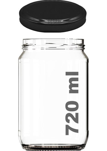 720 ml Metal Siyah Kapaklı Bal Kavanozu 720 cc Şeffaf Konserve Kavanoz 1 Adet (1 kg Bal Alır)