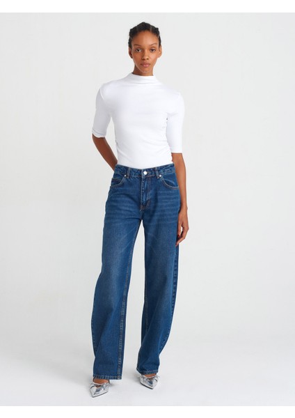 31470 Dik Yaka Büzgülü T-Shirt-Beyaz modelleri