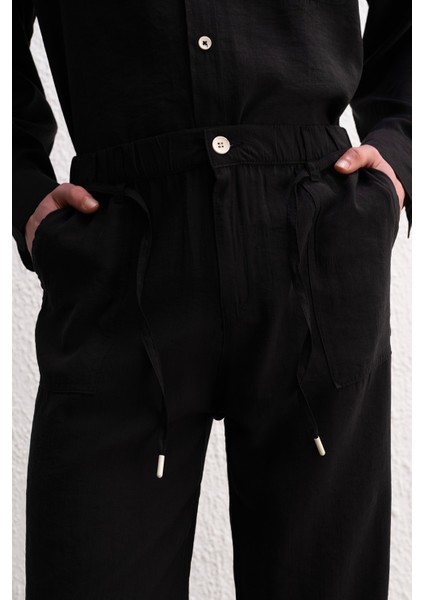 Dökümlü Jogger Siyah Pantolon
