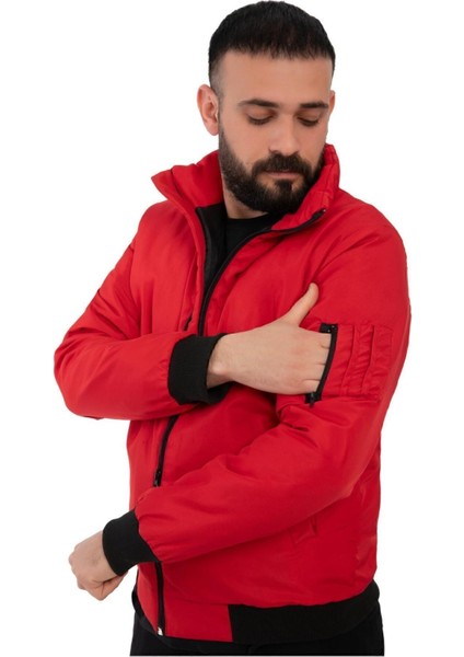 Erkek Kırmızı Astarlı Dik Yaka Mevsimlik Su ve Rüzgar Geçirmez Mont FM-505 fiyatları