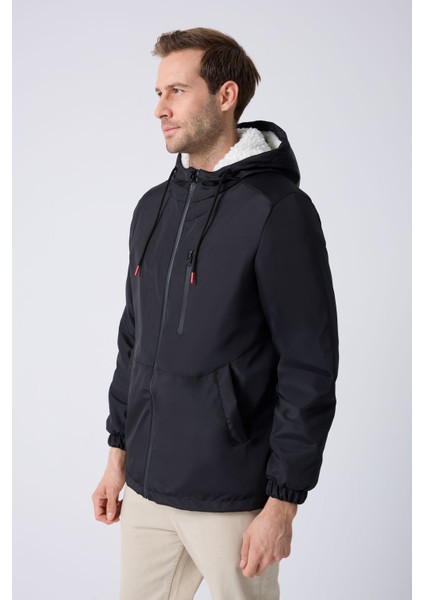 Erkek Siyah Kürklü Su ve Rüzgar Geçirmez Kapüşonlu Kışlık Mont & Kaban & Parka FMM-100 modelleri