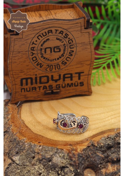 Yakut Taşlı Vav Model El Işçiliği 925 Ayar Gümüş Telkari Yüzük 201023843 fiyatları