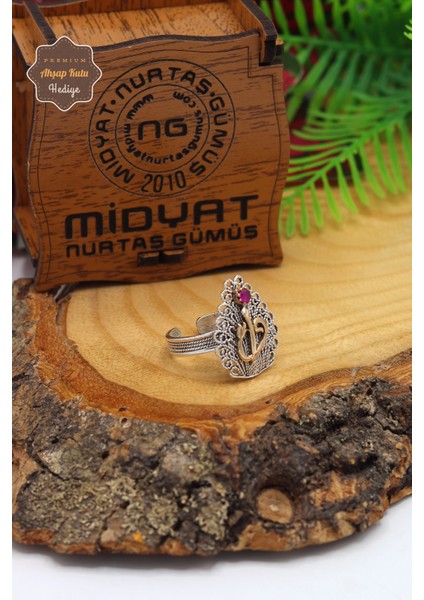 Yakut Taşlı Elif Vav Model El Işçiliği 925 Ayar Gümüş Telkari Yüzük 201023833 fiyatları