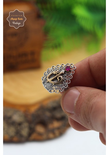 Yakut Taşlı Elif Vav Model El Işçiliği 925 Ayar Gümüş Telkari Yüzük 201023833 modelleri