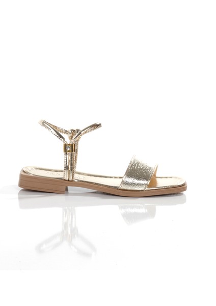 MİA028-3011 Deri Kadın Günlük Konforlu Altın Tatil Sandalet fırsatları