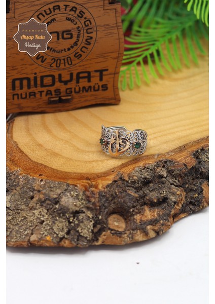 Zümrüt Taşlı Elif Vav Model El Işçiliği 925 Ayar Gümüş Telkari Yüzük 201023847 fiyatları