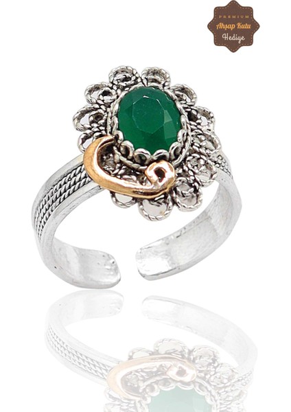 Zümrüt Taşlı Vav Model El Işçiliği 925 Ayar Gümüş Telkari Yüzük 201023831