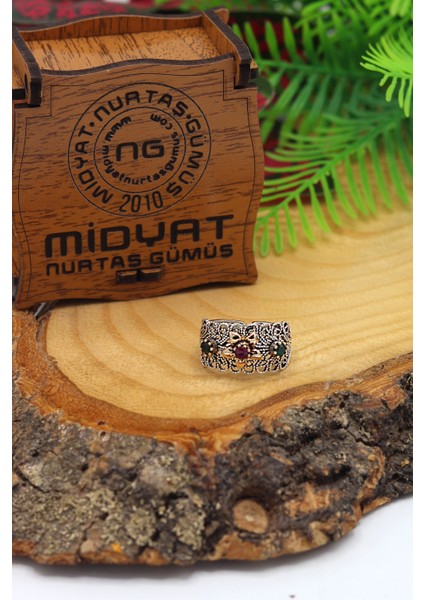 Yakut ve Zümrüt Taşlı Çiçek Model El Işçiliği 925 Ayar Gümüş Telkari Yüzük 201023838 fiyatları