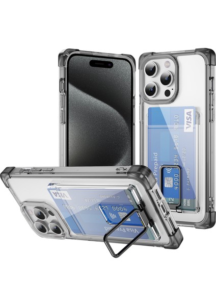 iPhone 15 Pro Max Tpu + Akrilik Telefon Kılıfı ve Kickstand Kart Tutacağı (Yurt Dışından)