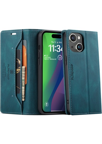 Apple iPhone 15 Plus Rfıd Engelleme Kart Tutuculu Cüzdan Deri Stand Kapağı (Yurt Dışından)
