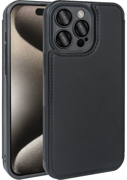 iPhone 15 Pro Kickstand Rfıd Engellemeli Manyetik Kapaklı Telefon Kapağı (Yurt Dışından)