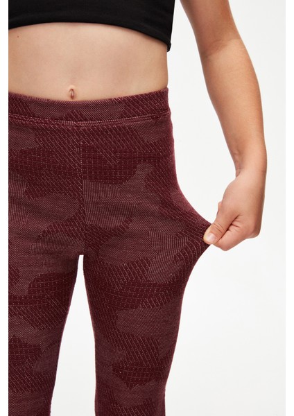 Bordo Flamingo Desenli Kız Çocuk Örme Kışlık Tayt modelleri