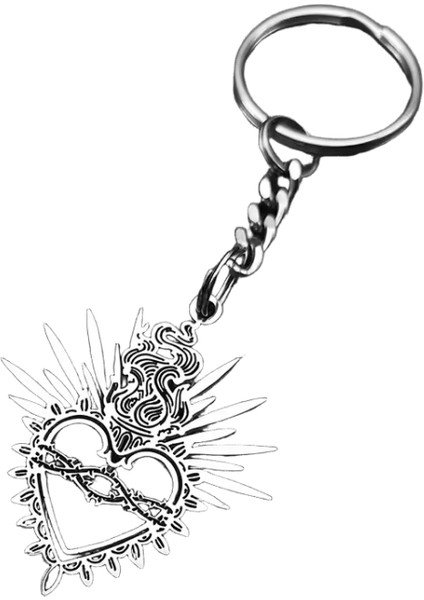 Alevli Kutsal Kalp Charms Dikenler Kutsal Kalp Anahtarlık Kadınlar Erkekler Paslanmaz Çelik Siyah Inanç Hollow Anahtarlık Takı (Yurt Dışından)