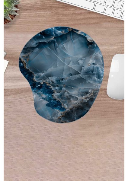Mavi Mermer, Mermer Desenli Mouse Pad, Konforlu, Bilek Destekli Bilgisayar Faresi Pedi