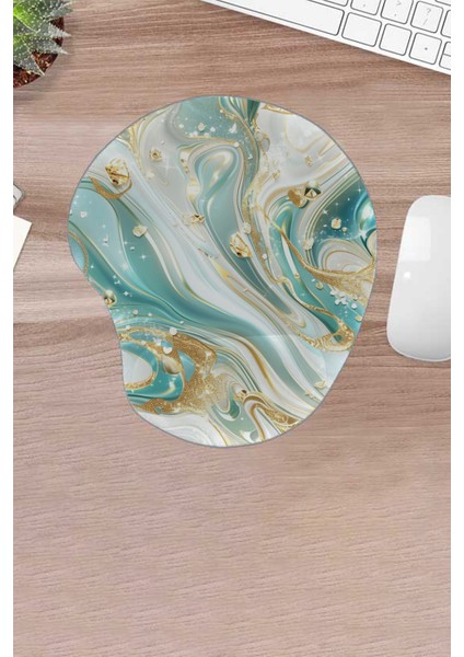 Mavi Mermer, Mermer Deseni, Mousepad, Bilek Destekli, Konforlu Mousepad, Bilgisayaraksesuarı