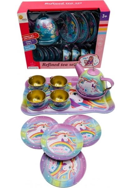 Metal Çiçekli 14 Parça Çay Seti