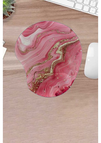 Pembe Mermer, Mermer Desenli Mouse Pad, Konforlu, Bilek Destekli Mouse Pad, Bilgisayar Aksesuarı