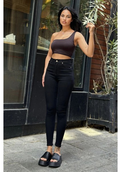 Siyah Yüksek Bel Skinny Jean Pantolon