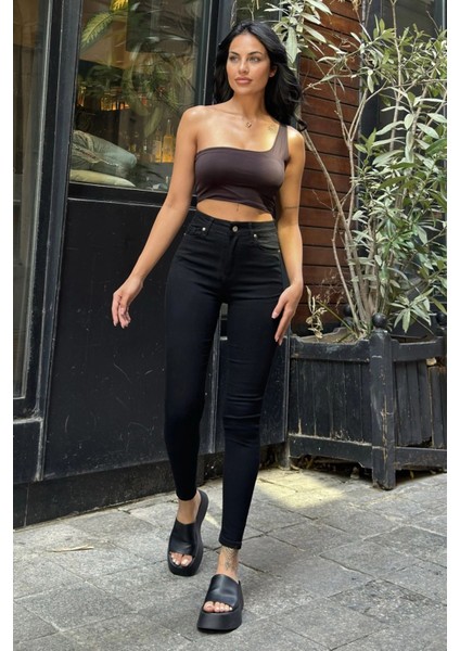 Siyah Yüksek Bel Skinny Jean Pantolon fiyatları