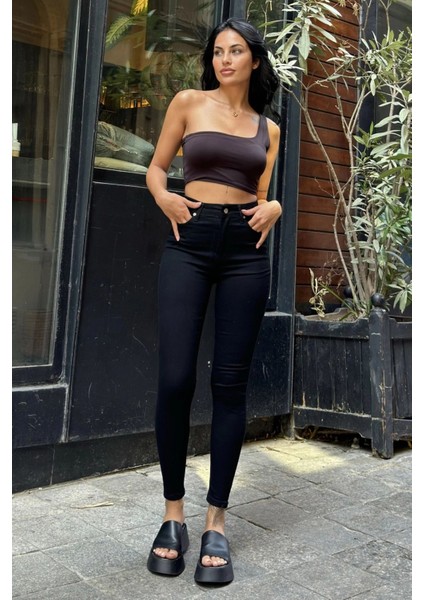 Siyah Yüksek Bel Skinny Jean Pantolon indirimleri