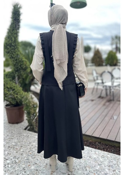 Kadın Omuz Fırfırlı Yelek Etek Tesettür Ikili Takım indirimleri