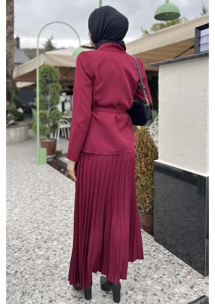 Kadın Kemer Aksesuarlı Blazer Ceket Etek Tesettür Ikili Takım fırsatları