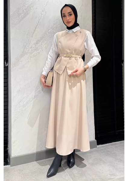 Kadın Kemer Aksesuarlı Broşlu Yelek Etek Tesettür Ikili Takım fiyatları