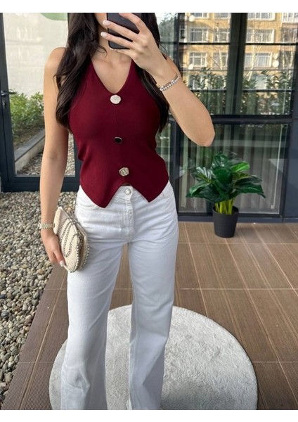 Düğme Aksesuarlıyelek Bluz