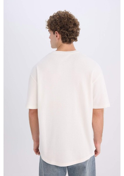 Boxy Fit Bisiklet Yaka Kısa Kollu Basic Düz Waffle Tişört B4443AX25SP indirimleri