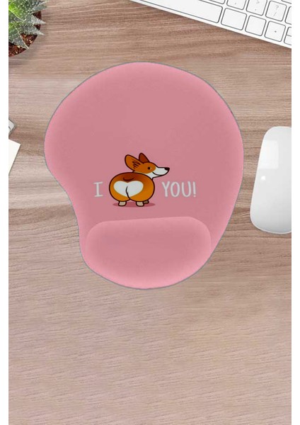 Pembe, Komik Köpek,ı Love You, Mouse Pad, Bilek Destekli Konforlu Mouse Pad Bilgisayar Aksesuarları