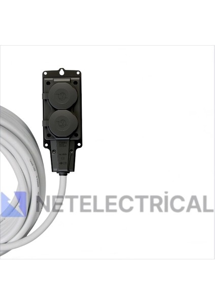 Kauçuk 2'li Topraklı Grup Priz Uzatma Kablosu 9 Metre 3x1.5 mm² Ttr Beyaz Kablolu