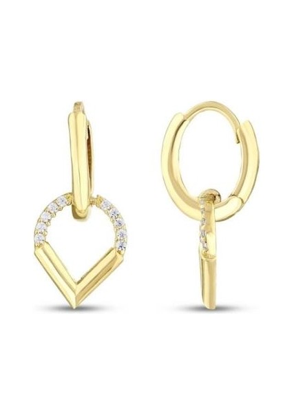 Taşlı Tasarım Altın Küpe - 14K - 2.32GR