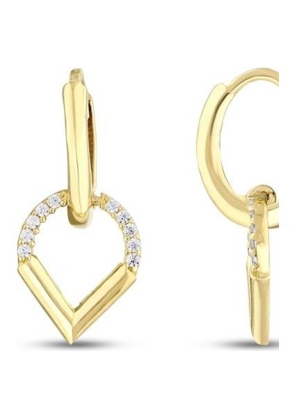 Taşlı Tasarım Altın Küpe - 14K - 2.32GR