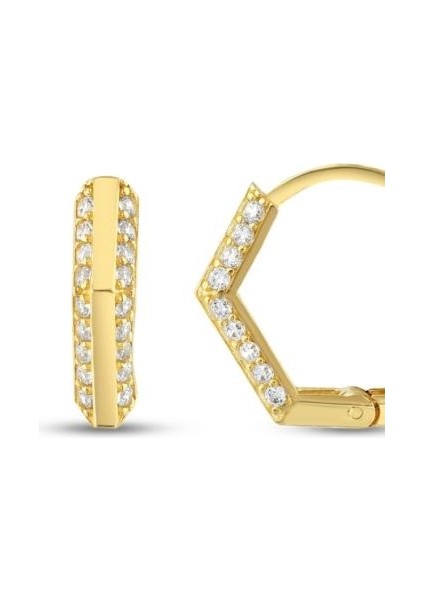 Taşlı Altın Halka Küpe - 14K - 2.31GR
