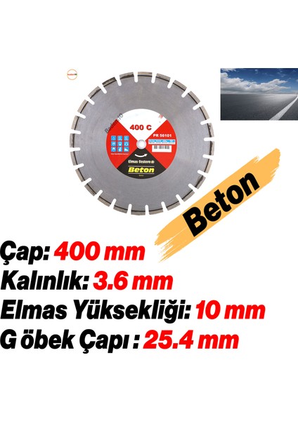 Beton Kesme Testeresi Elmas Testere Bıçağı Kesim Beton Keser Bıçak 400 mm