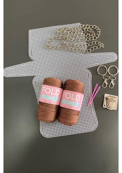 Kanvas Çanta Örgü Kiti 205 Kahverengi Polyester No.3 Plastik Kanvas Çanta Seti 45X22CM