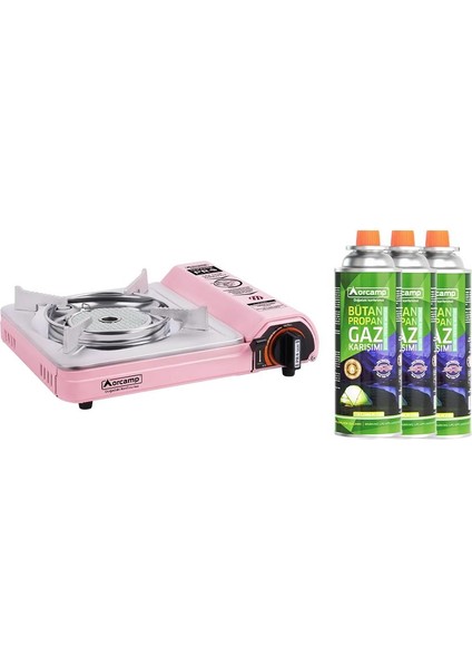 Seramik Pro Kamp Ocak Pembe CK-508+3 Adet Kartuş KTS-227 ORC-018-A3