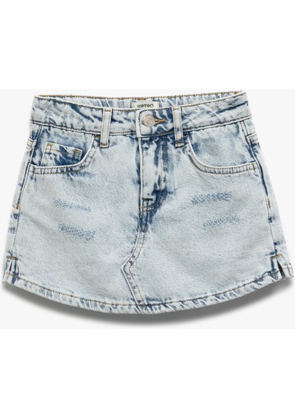 Pamuklu Düğme Detaylı Cepli Denim Şort Etek