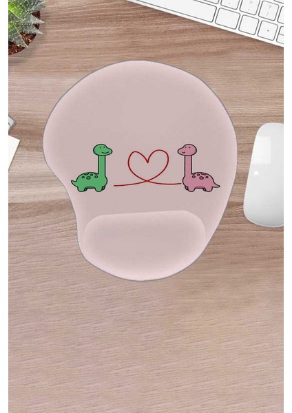 Pembe, Dinazor, Desenli, Bilek Destekli, Konforlu, Mouse Pad, Bilgisayar Faresi Aksesuarı
