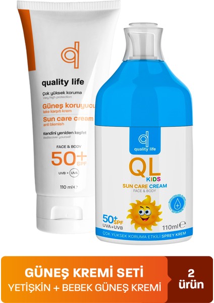 Bebek ve Yetişkin Güneş Kremi Seti 50+ Faktör Leke Karşıtı 110 ml