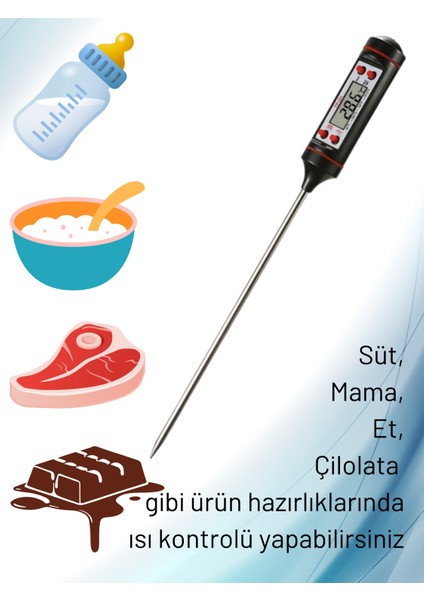 Bebek Mama & Süt Hazırlama Termometresi – Yoğurt Mayalama | Dijital, Paslanmaz Prob fiyatları