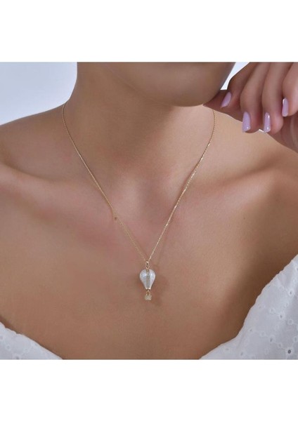 Kapadokya Balon Altın Taşlı Kolye - 14K - 3.72GR