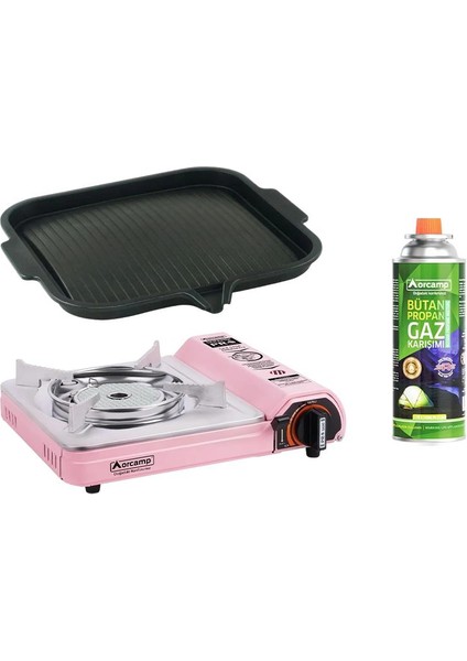 Seramik Pro Kamp Ocak Pembe CK-508+IZGARA Tava CK-505-1+1 Adet Kartuş KTS-227 ORC-018-B1
