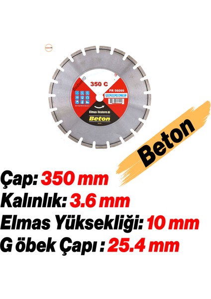 350 mm Beton Kesme Testeresi Elmas Testere Bıçağı Kesim Beton Keser Bıçak 350 mm