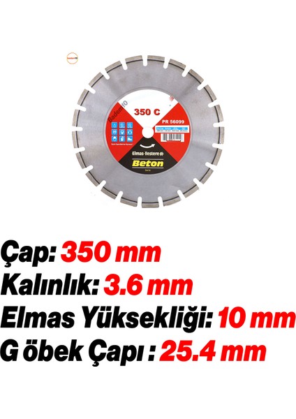 350 mm Beton Kesme Testeresi Elmas Testere Bıçağı Kesim Beton Keser Bıçak 350 mm