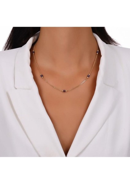 Renkli Taşlı Altın Kolye - 14K - 4.12GR
