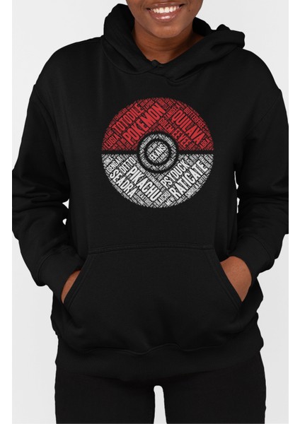 Pokemon Topu Kaligrafik Baskılı Kapüşonlu Sweatshirt