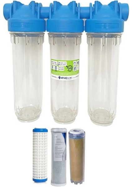 Atlas 10 Inç Dp Üçlü Trıo Housıng Filtre Seti Yıkanabilir-Cto-Reçine Yumuşatıcı