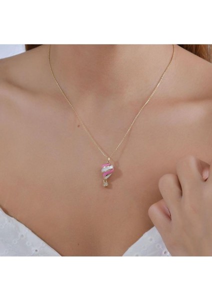 Kapadokya Balon Altın Taşlı Kolye - 14K - 4.11GR