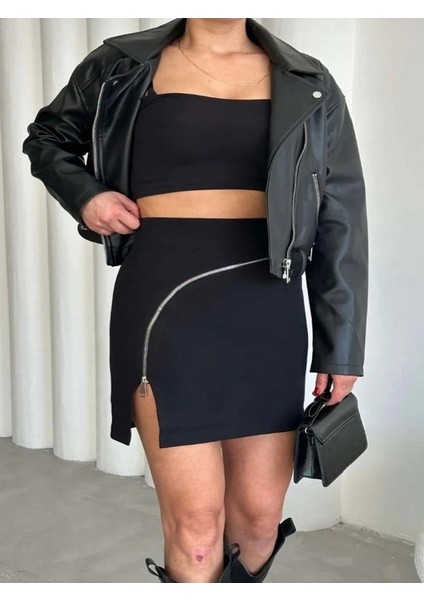 Fermuar Detaylı Mini Etek fiyatları